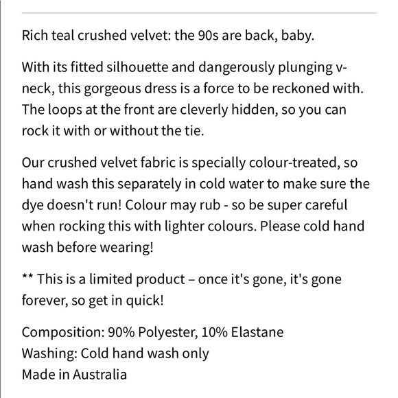 BM Teal Crushed Velvet Tied Up Long Sleeve Dress - Picture 12 of 16